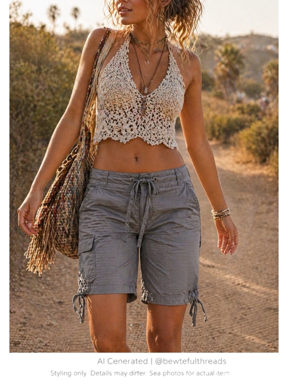 Gorpcore Utility Cargo Bermuda Shorts Grey Stretch Drawstring Hiking